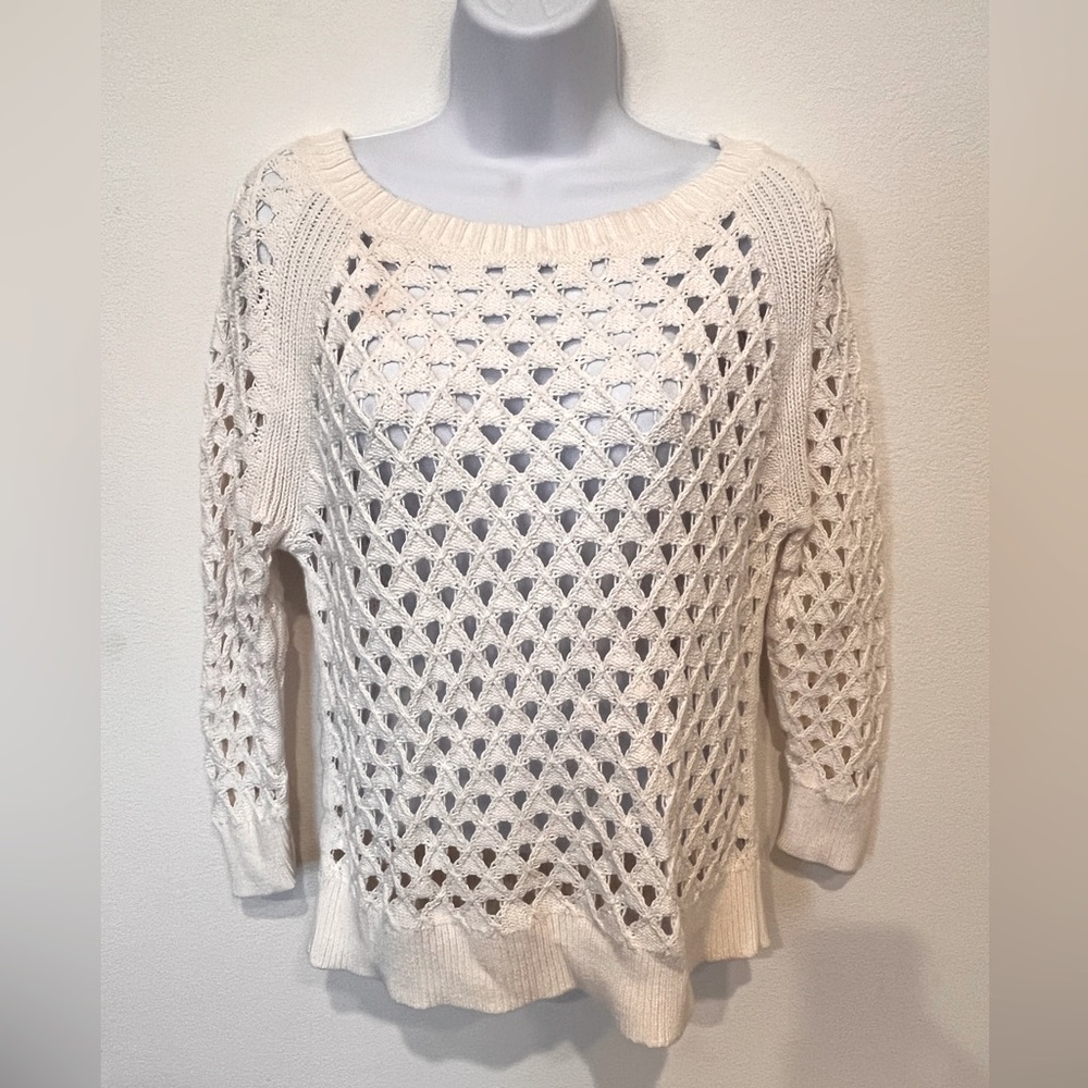 American Eagle Outfitters Open Stitch Pullover Sweater White Size Medium